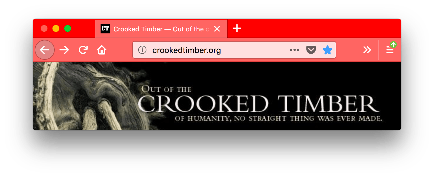 Browser Firefox ist rot mit weißem Text. Die Browser-Tabs sind heller rot, ebenfalls mit weißem Text. Die URL-Leiste ist sehr hellrot mit schwarzem Text