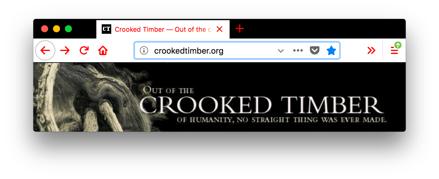 Ein Screenshot eines Browserfensters mit einem offenen Tab. Der Browser ist schwarz. Die Tabs und die URL-Leiste des Browsers sind weiß mit roten Icons und rotem Text. Die Farbe des Textes im offenen Tab ist rot. Die Textfarbe kontrastiert gut mit der schwarzen Hintergrundfarbe des Tabs.
